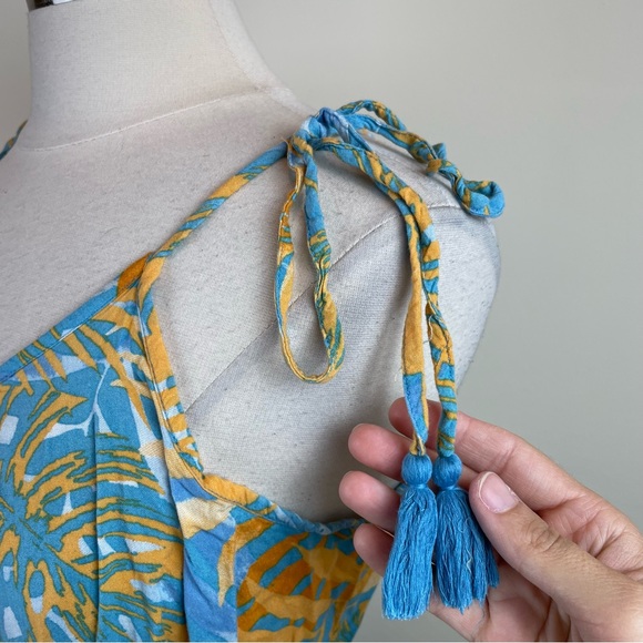 Blue Island Blue Orange Tropical Floral Maxi Bohemian Dress Women Large - Picture 6 of 8